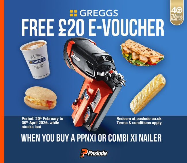 FREE £20 Greggs E-Voucher When You Buy a Paslode PPNXi or Combi Xi