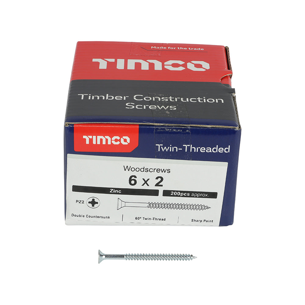 Twin Woodscrew PZ2 CSK - BZP 6 x 2 - 200 PCS