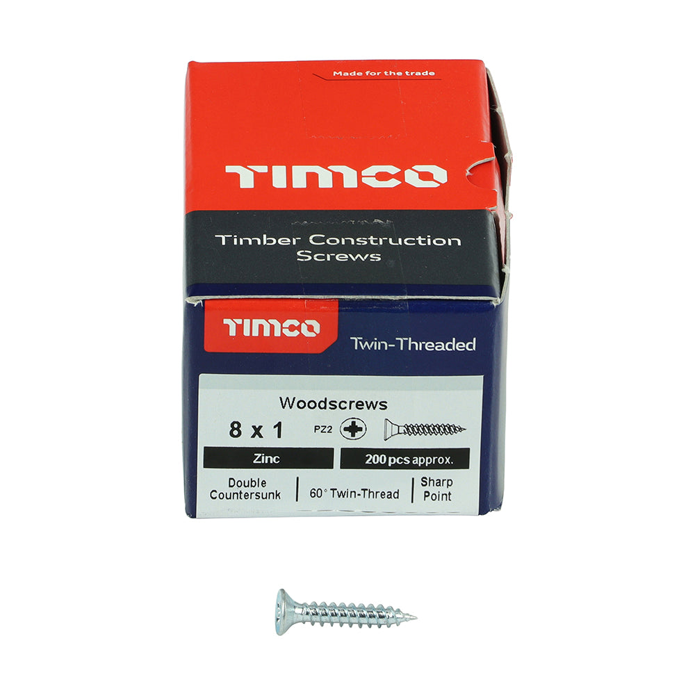 Twin Woodscrew PZ2 CSK - BZP 8 x 1 - 200 PCS