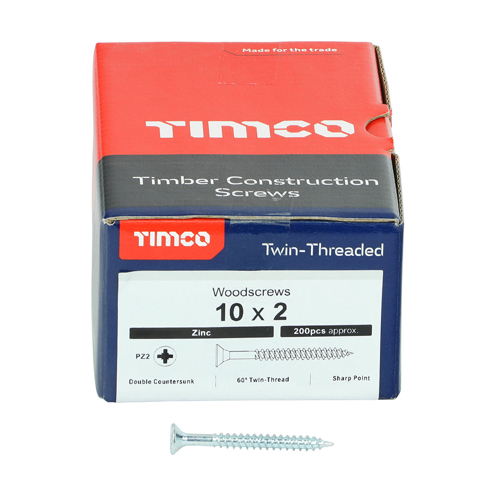 Twin Woodscrew PZ2 CSK - BZP 10 x 2 - 200 PCS