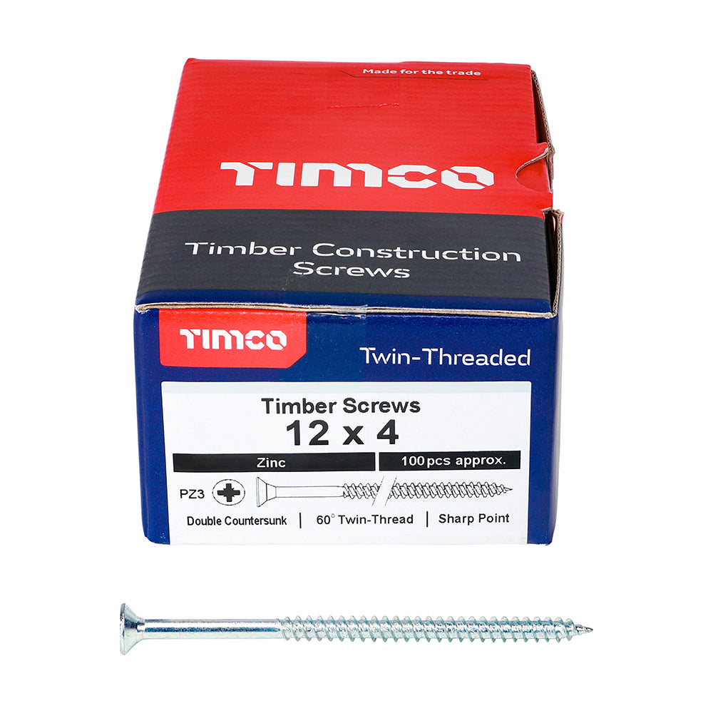 Twin Woodscrew PZ3 CSK - BZP 12 x 4 - 100 PCS