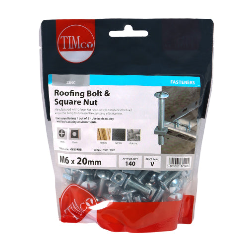Roofing Bolt & SQ Nut - BZP M6 x 20 - 140 PCS