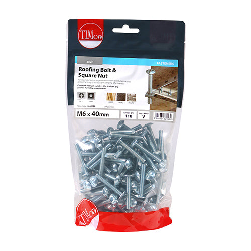 Roofing Bolt & SQ Nut - BZP M6 x 40 - 110 PCS