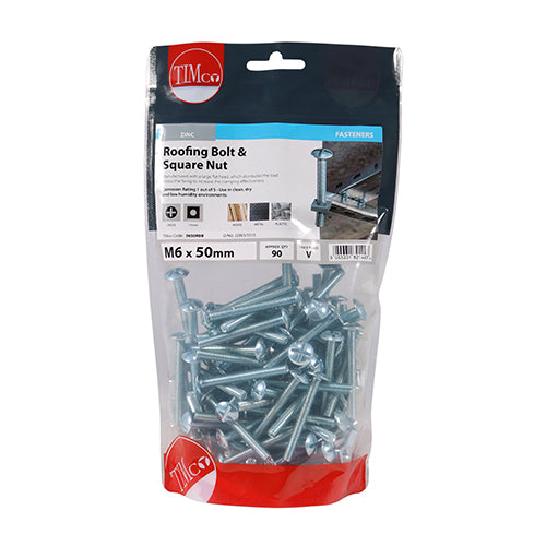 Roofing Bolt & SQ Nut - BZP M6 x 50 - 90 PCS