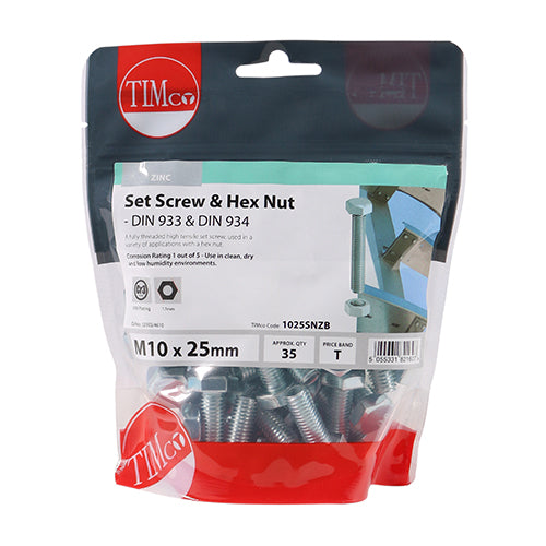 Set Screw & Hex Nut - BZP M10 x 25 35 PCS