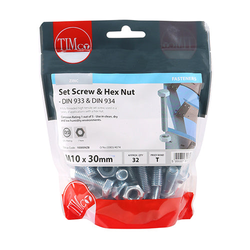 Set Screw & Hex Nut - BZP M10 x 30 32 PCS