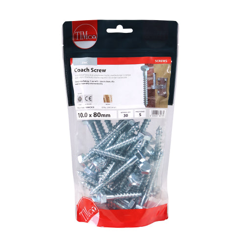 Coach Screw DIN 571 - BZP 10 x 80 - 30 PCS