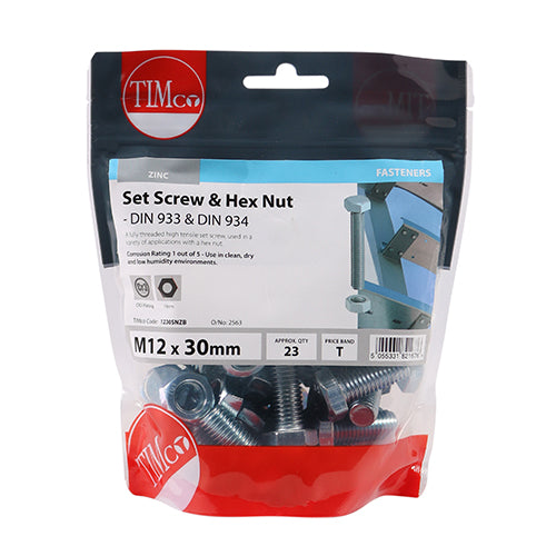 Set Screw & Hex Nut - BZP M12 x 30 23 PCS