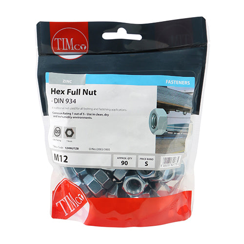 Hex Nut DIN 934 - BZP M12 90 PCS