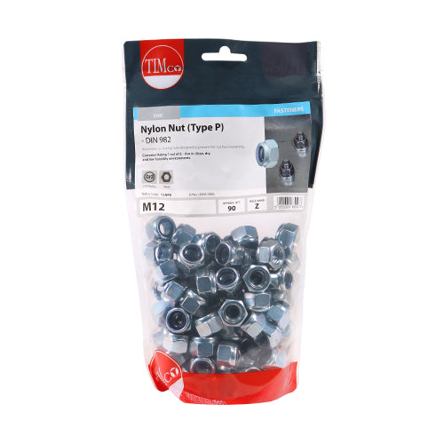 Type P Nylon Nut DIN 982 - BZP M12 - 90 PCS