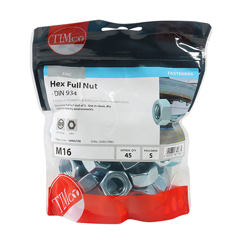 Hex Nut DIN 934 - BZP M16 45 PCS