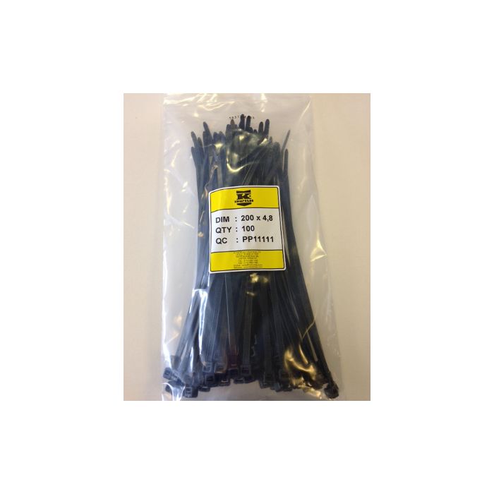 Kompress Black Cable Ties 4.8 x 200mm (Pack 100) PP13028