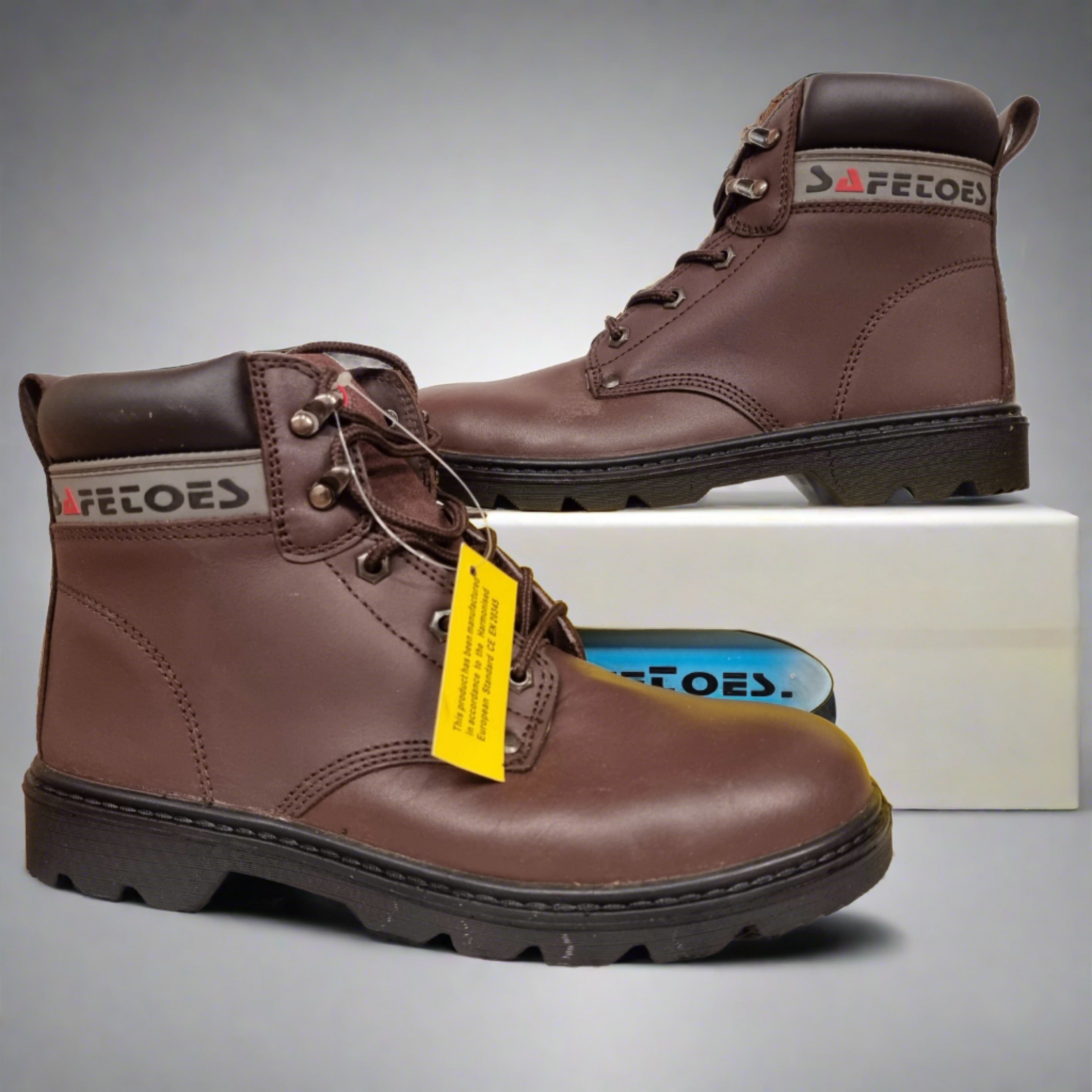 Safetoes S3002 Brown Leather Derby Safety Steel Toe Boots - UK Size 5