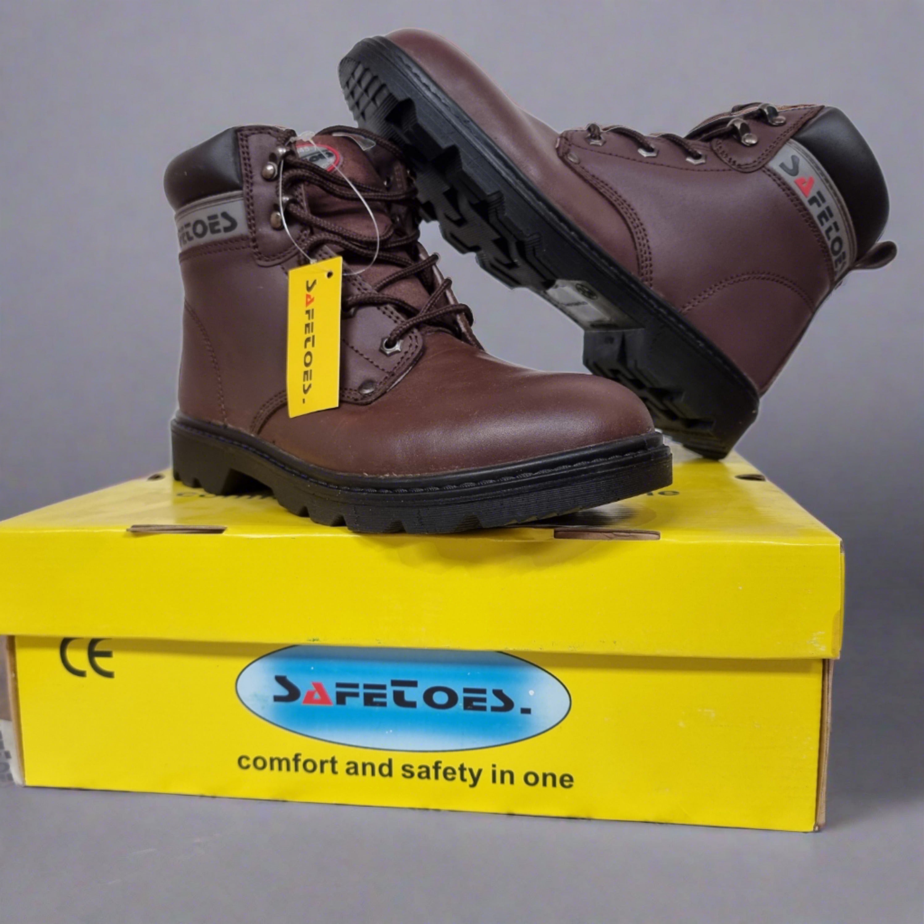 Safetoes S3002 Brown Leather Derby Safety Steel Toe Boots - UK Size 7