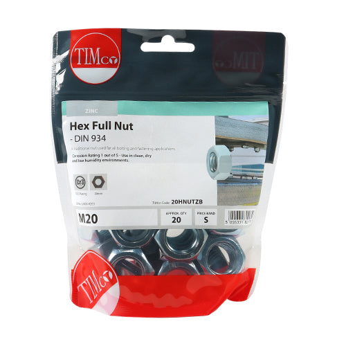 Hex Nut DIN 934 - BZP M20 20 PCS