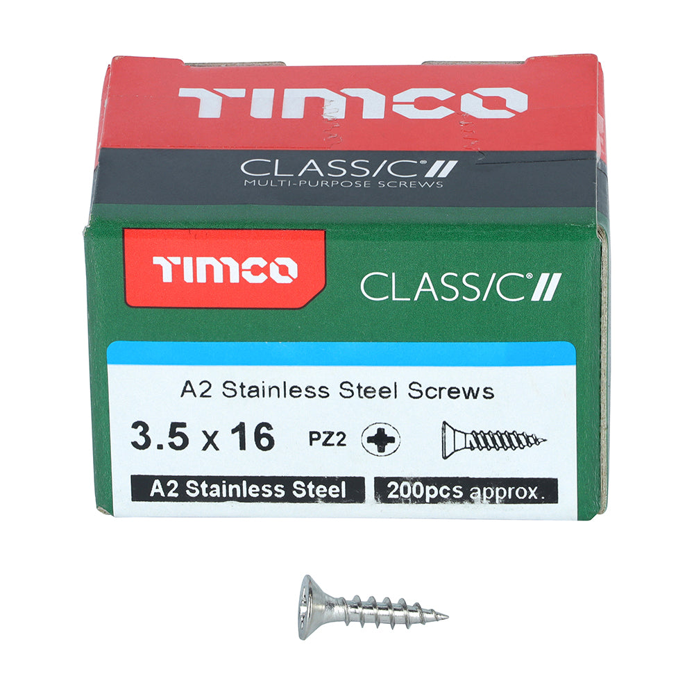 Timco Classic Screw PZ2 CSK - A2 S/S 3.5 x 16mm (200)