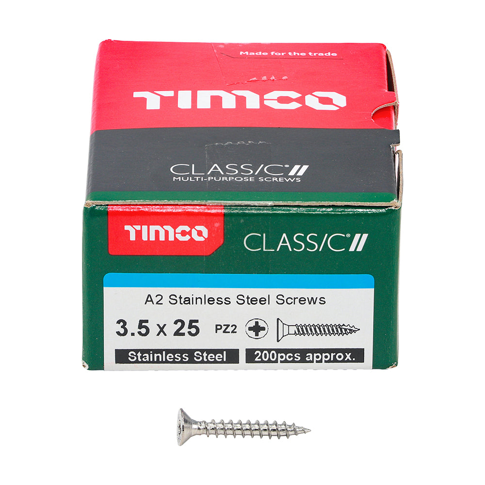 Timco Classic Screw PZ2 CSK - A2 S/S 3.5 x 25mm (200)