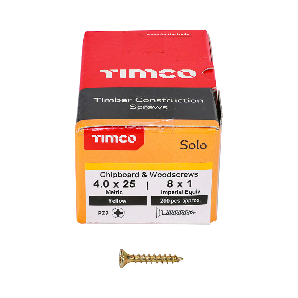 Solo Woodscrew PZ2 CSK - ZYP 4 x 25 (200 PCS)