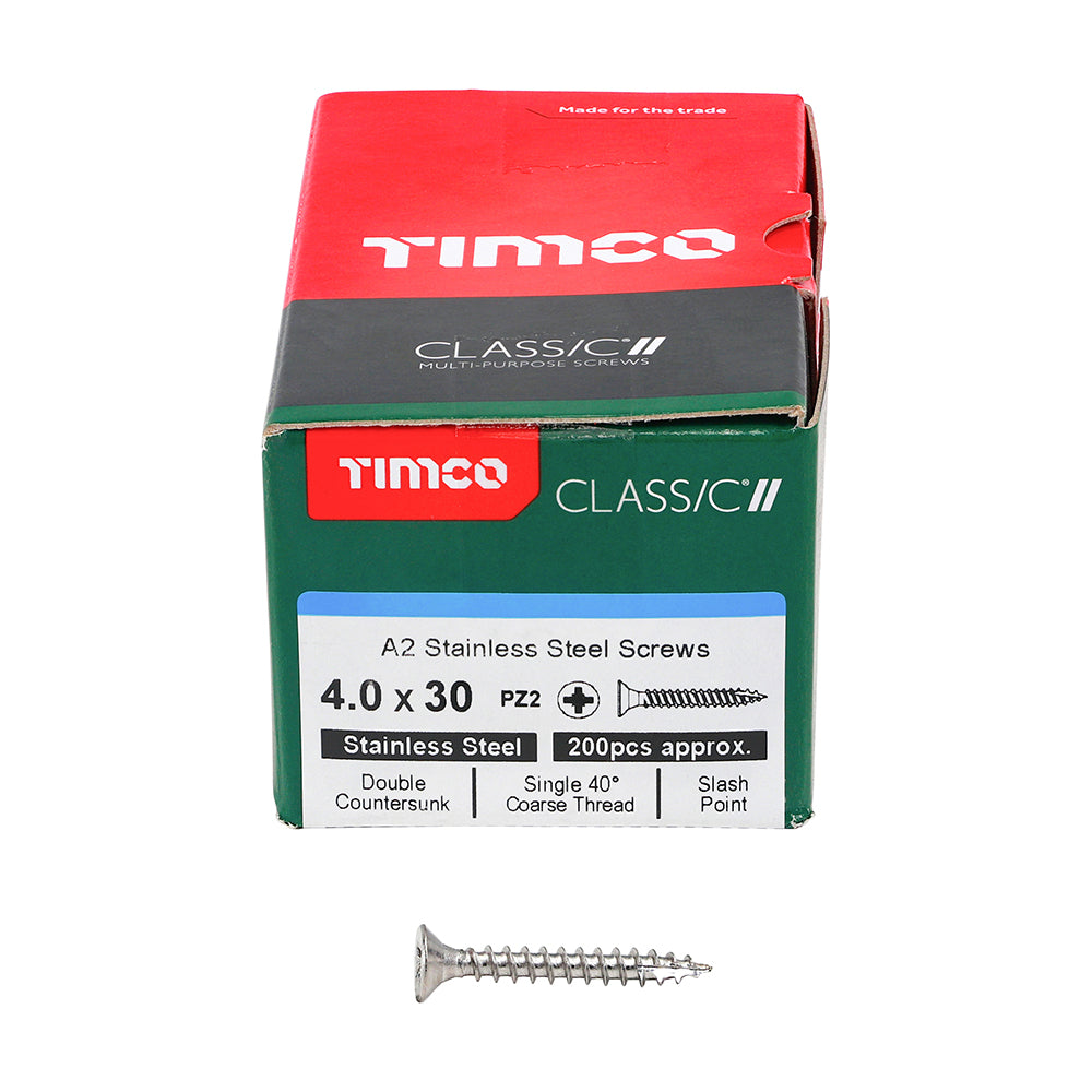 Classic Screw PZ2 CSK - A2 S/S 4.0 x 30 200 PCS