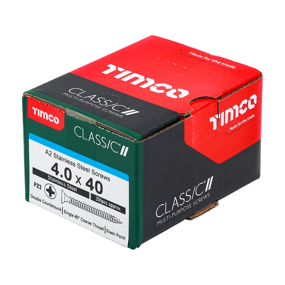 Classic Screw PZ2 CSK - A2 S/S 4.0 x 40 200 PCS