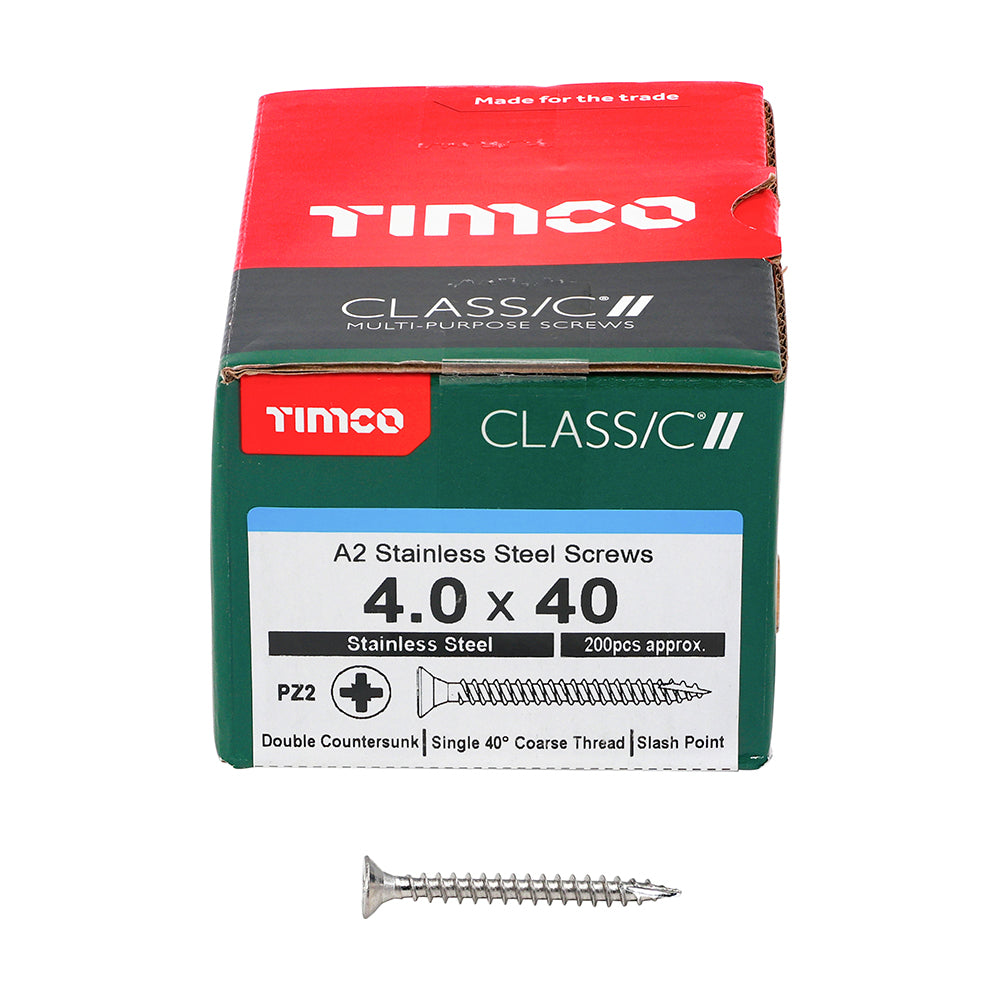 Classic Screw PZ2 CSK - A2 S/S 4.0 x 40 200 PCS