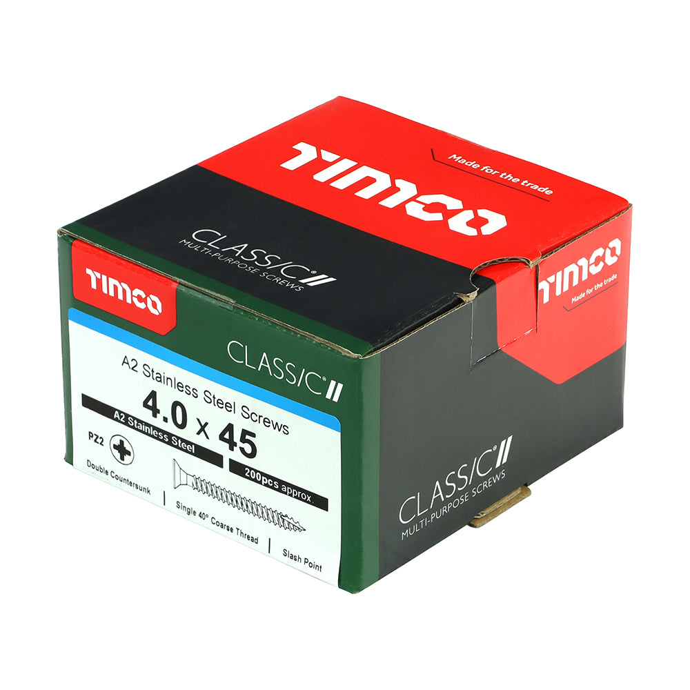 Classic Screw PZ2 CSK - A2 S/S 4.0 x 45 200 PCS