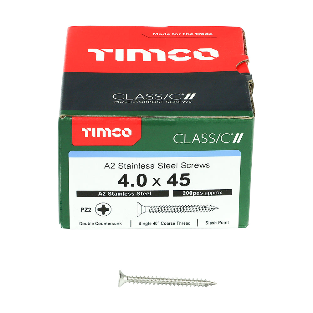 Classic Screw PZ2 CSK - A2 S/S 4.0 x 45 200 PCS