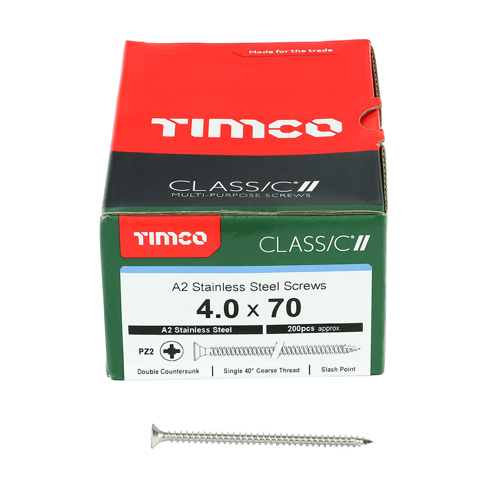 Classic Screw PZ2 CSK - A2 S/S 4.0 x 70 200 PCS