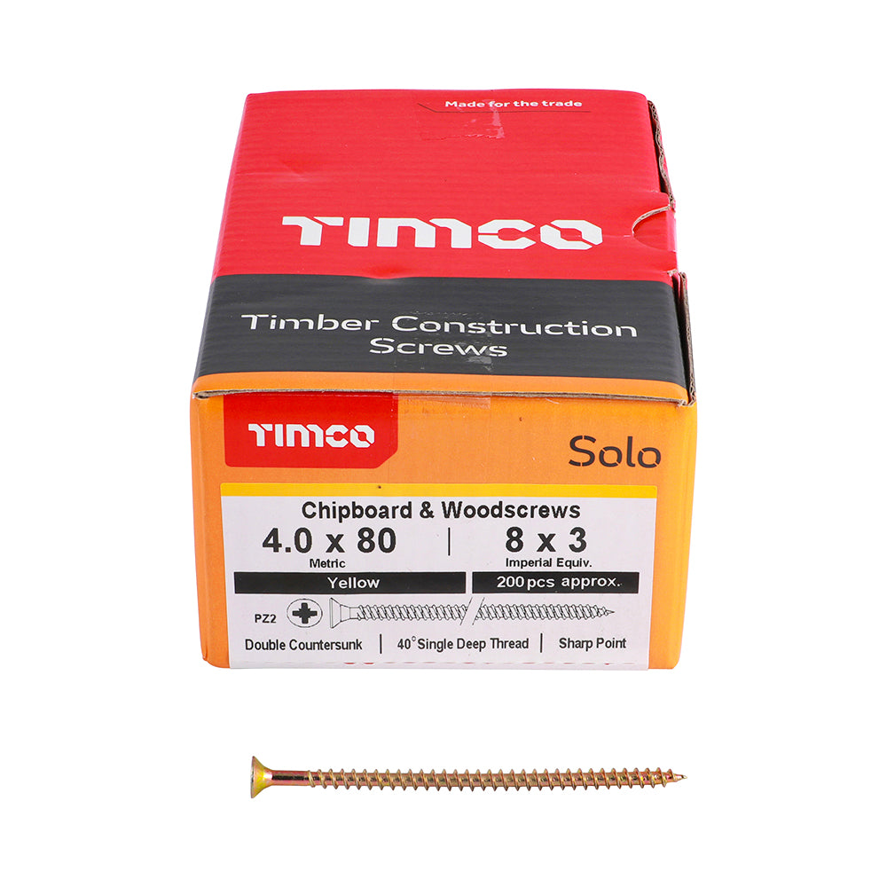 Solo Woodscrew PZ2 CSK - ZYP 4 x 80 (200 PCS)