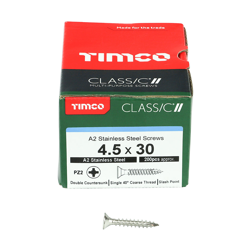 Classic Screw PZ2 CSK - A2 S/S 4.5 x 30 200 PCS