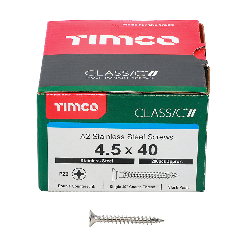 Classic Screw PZ2 CSK - A2 S/S 4.5 x 40 200 PCS