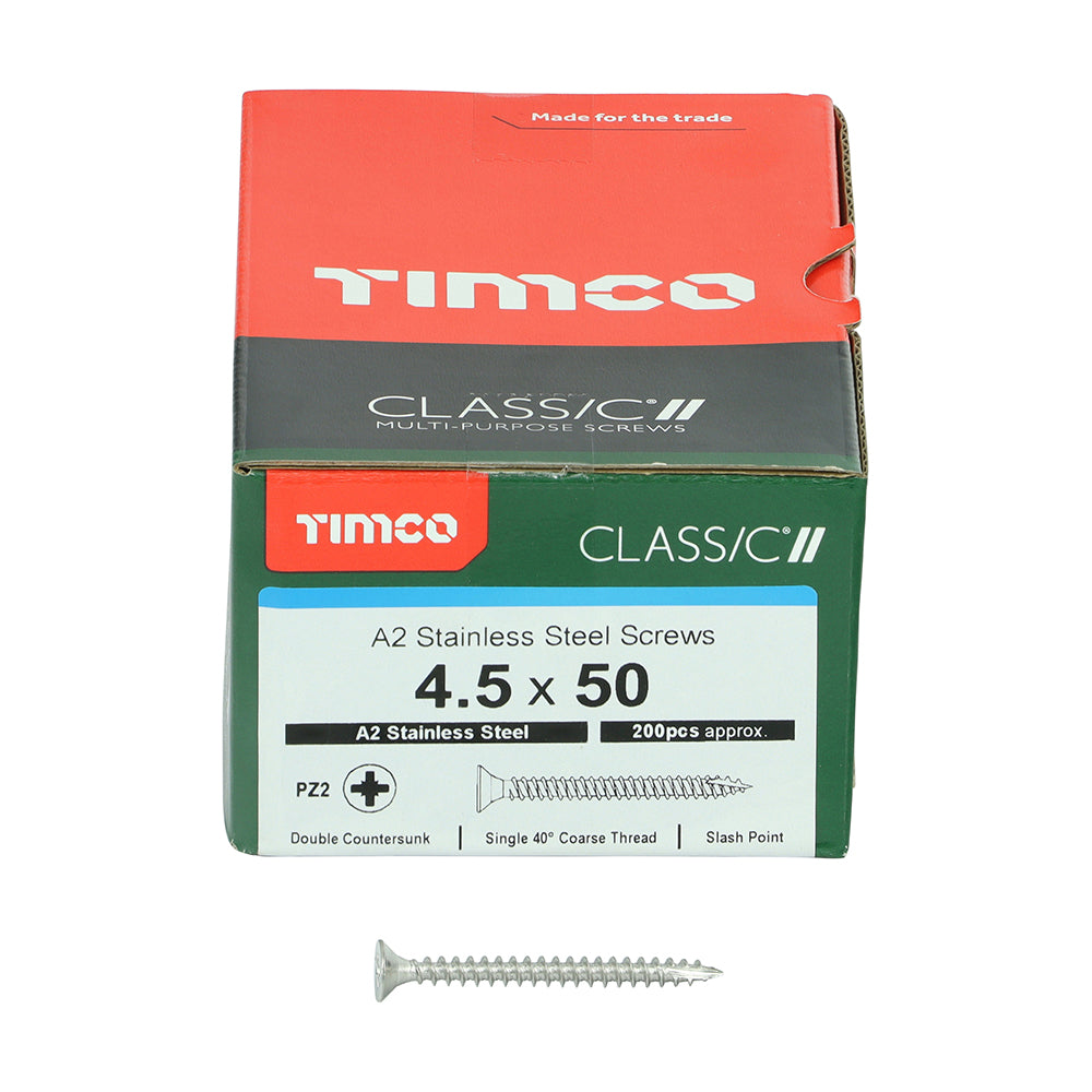 Classic Screw PZ2 CSK - A2 S/S 4.5 x 50 200 PCS