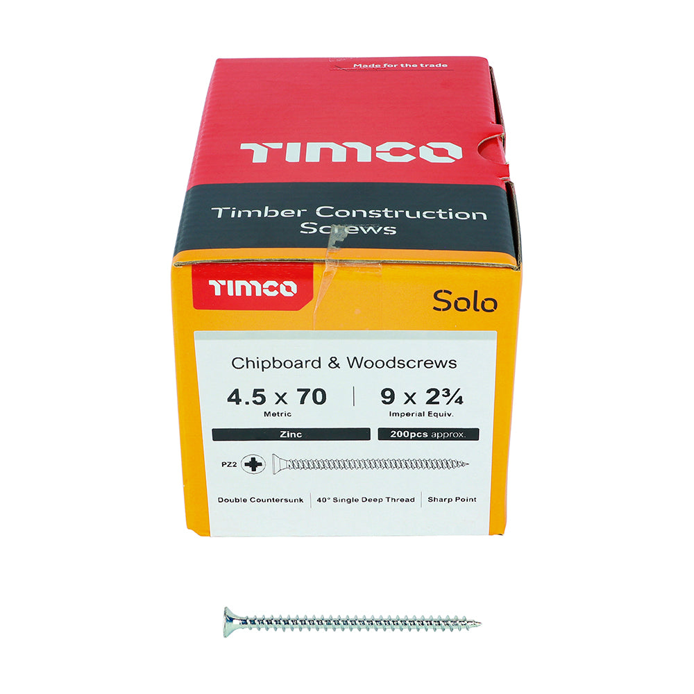 Solo Woodscrew PZ2 CSK - BZP 4.5 x 70 200 PCS