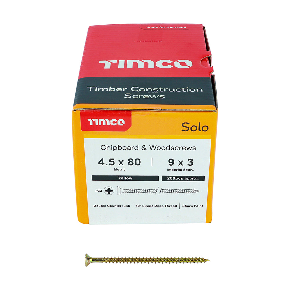 Solo Woodscrew PZ2 CSK - ZYP 4.5 x 80 (200 PCS)