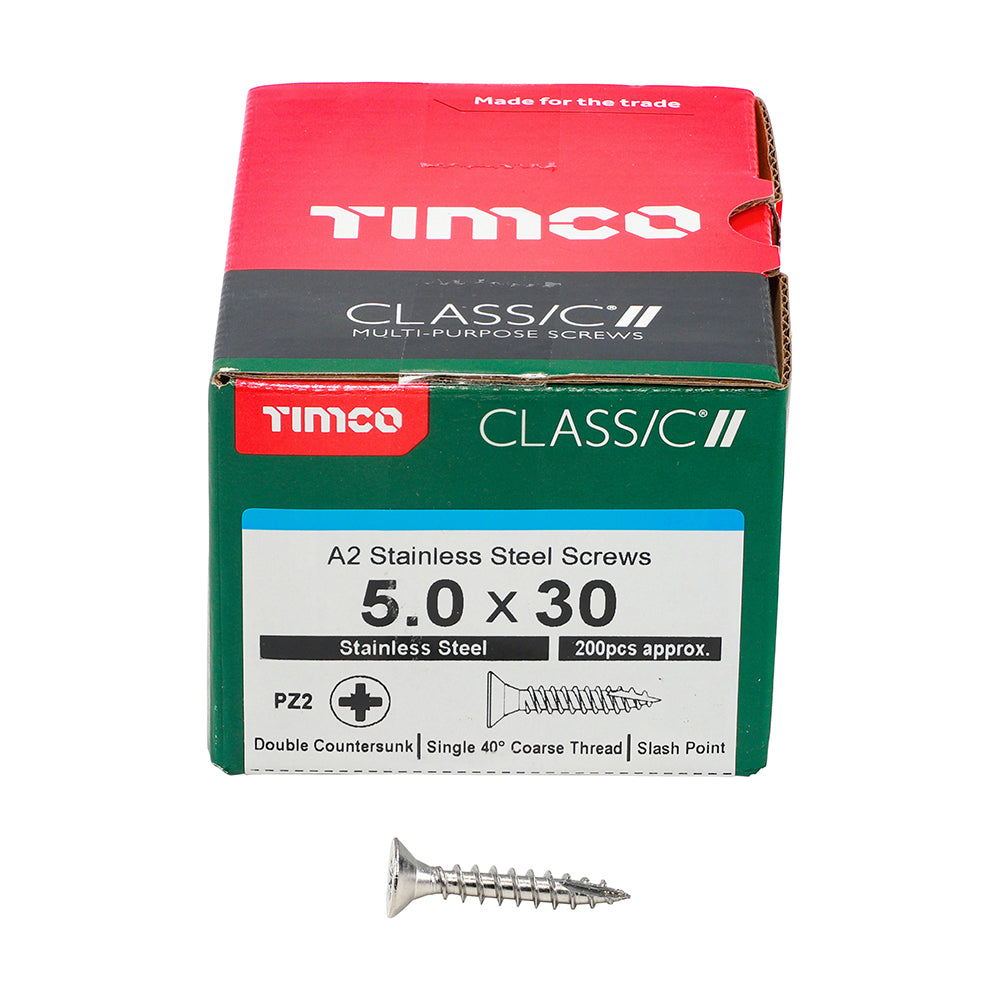 Classic Screw PZ2 CSK - A2 S/S 5.0 x 30 200 PCS