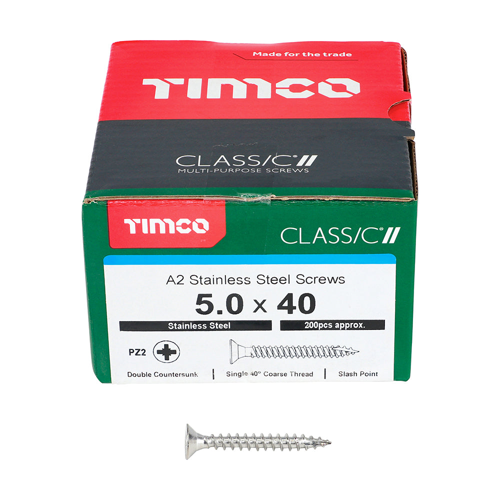 Timco - Classic Screw PZ2 CSK - A2 Stainless Steel 5.0 x 40mm (200)