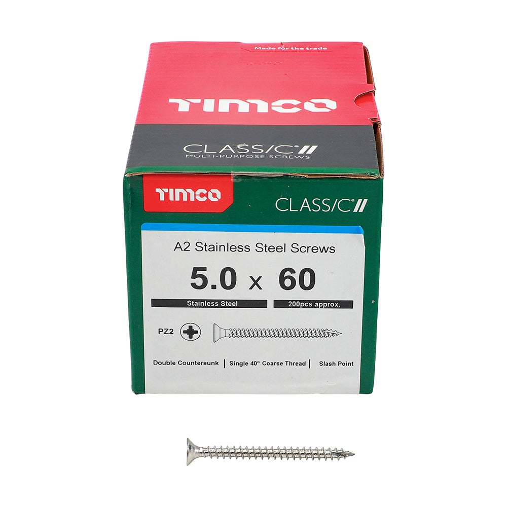 Classic Screw PZ2 CSK - A2 S/S 5.0 x 60 200 PCS