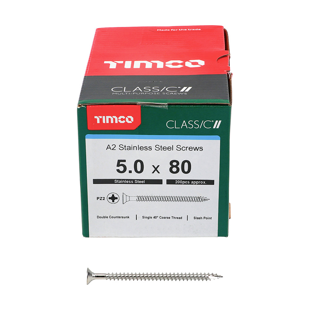 Classic Screw PZ2 CSK - A2 S/S 5.0 x 80 200 PCS