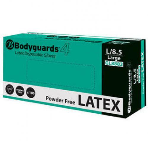 Bodyguards Disposable Latex Powder Free Gloves. Medium. Pack of 100
