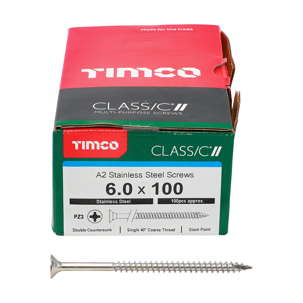 Classic Screw PZ3 CSK - A2 S/S - 6 x 100mm - 100 PCS