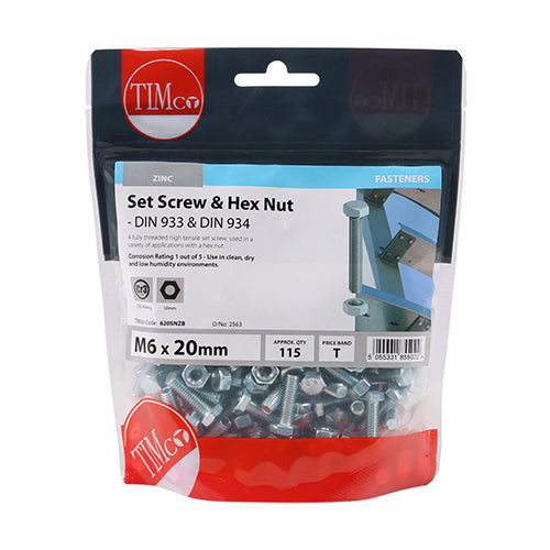 Set Screw & Hex Nut - BZP M6 x 20 115 PCS