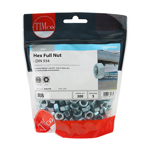 Hex Nut DIN 934 - BZP M8 300 PCS