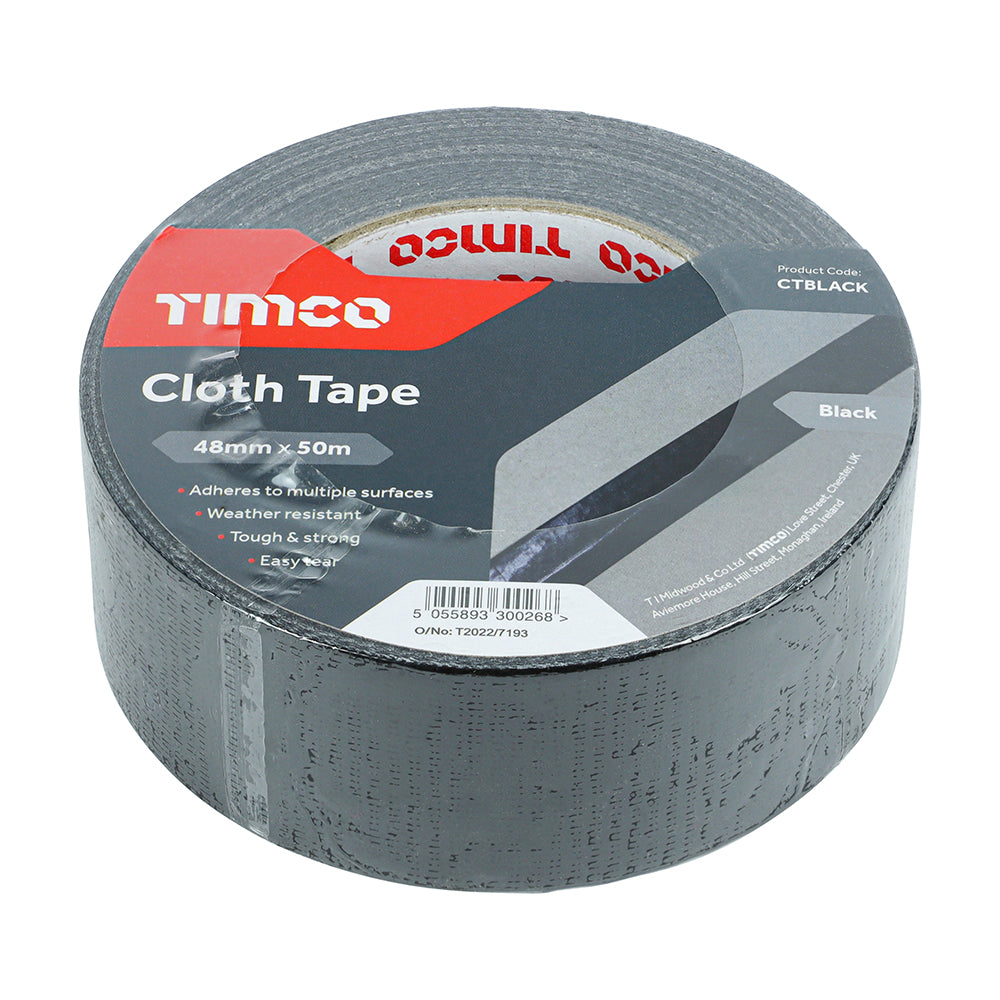 Cloth Tape - Black 50m x 48mm