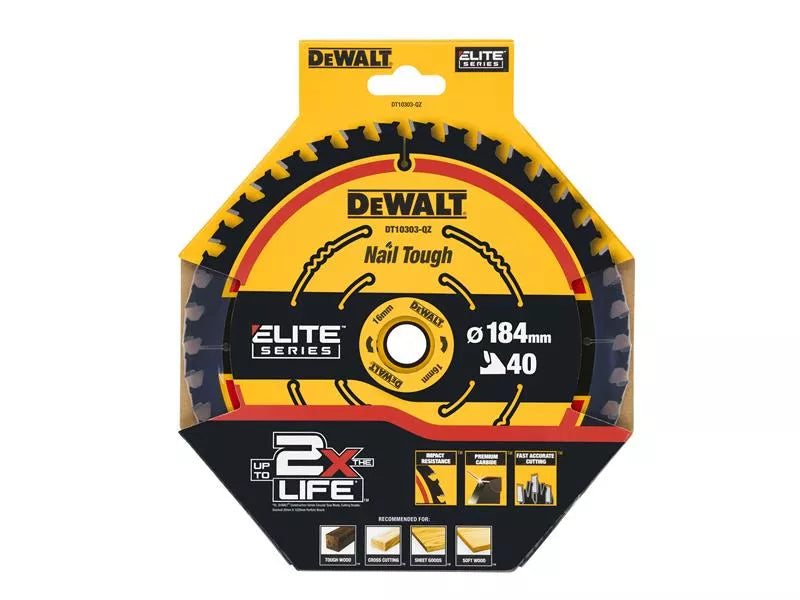 DEWALT Power Tools ELITE Series 2nd Fix Circular Saw Blade 184 x 16mm x 40T