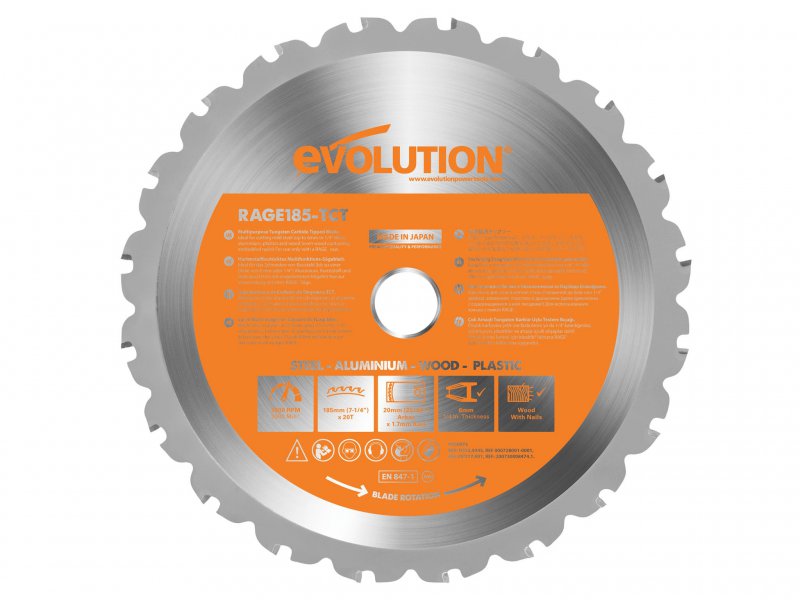 Evolution RAGE Multi-Purpose Circular Saw Blade 185 x 20mm x 20T Main Image