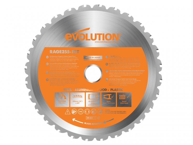 Evolution RAGE Multi-Purpose Circular Saw Blade 255 x 25.4mm x 28T Main Image
