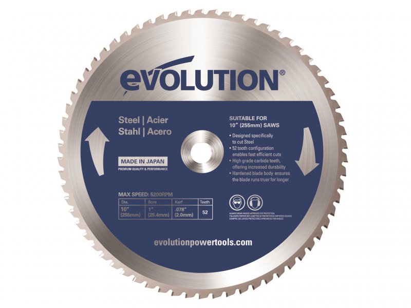 Evolution Mild Steel Cutting Mitre Saw Blade 255 x 25.4mm x 52T Main Image