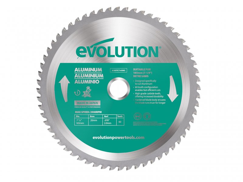 Evolution Aluminium Cutting Circular Saw Blade 185 x 20mm x 60T Main Image