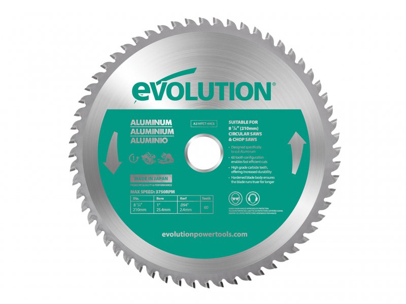 Evolution Aluminium Cutting Circular Saw Blade 210 x 25.4mm x 60T Main Image