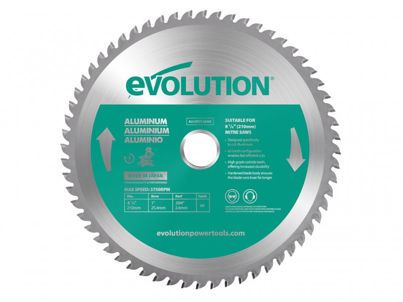 Evolution Aluminium Cutting Mitre Saw Blade 210 x 25.4mm x 60T Main Image